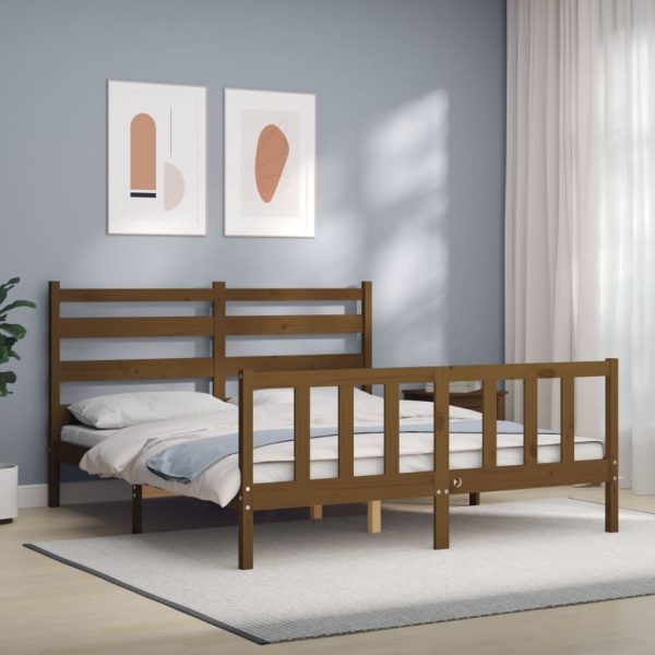 Bedframe met hoofdbord massief hout honingbruin