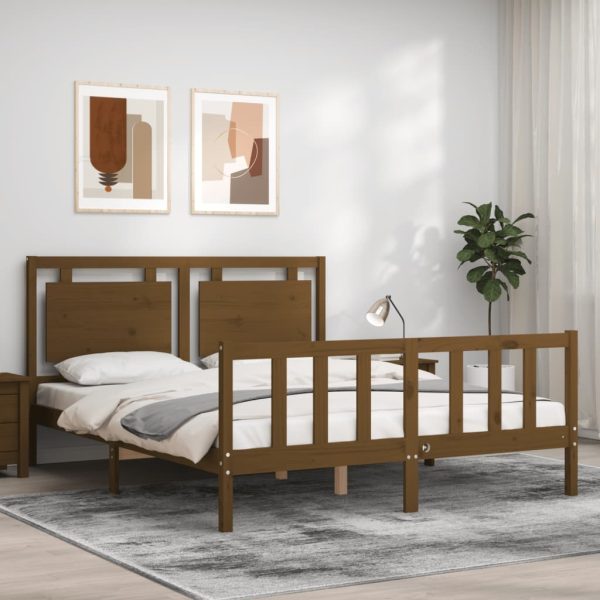 Bedframe met hoofdbord massief hout honingbruin