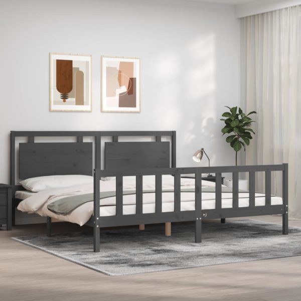 Bedframe met hoofdbord massief hout grijs 200x200 cm