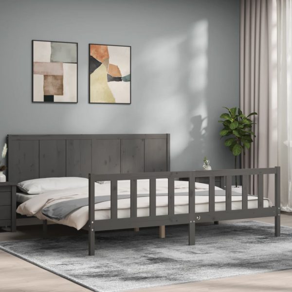 Bedframe met hoofdbord massief hout grijs 200x200 cm