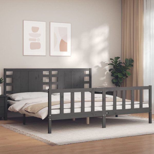 Bedframe met hoofdbord massief hout grijs 200x200 cm