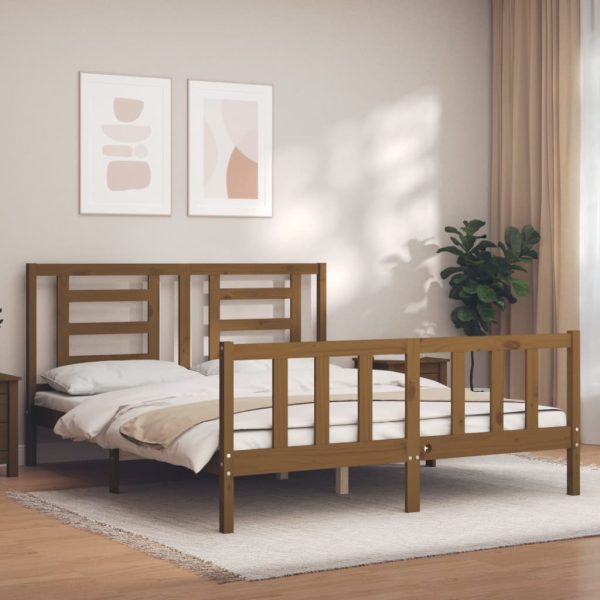 Bedframe met hoofdbord massief hout honingbruin
