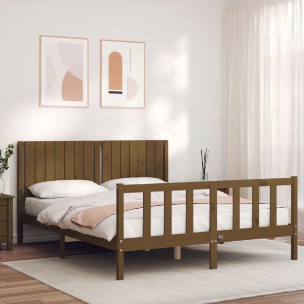 Bedframe met hoofdbord massief hout honingbruin