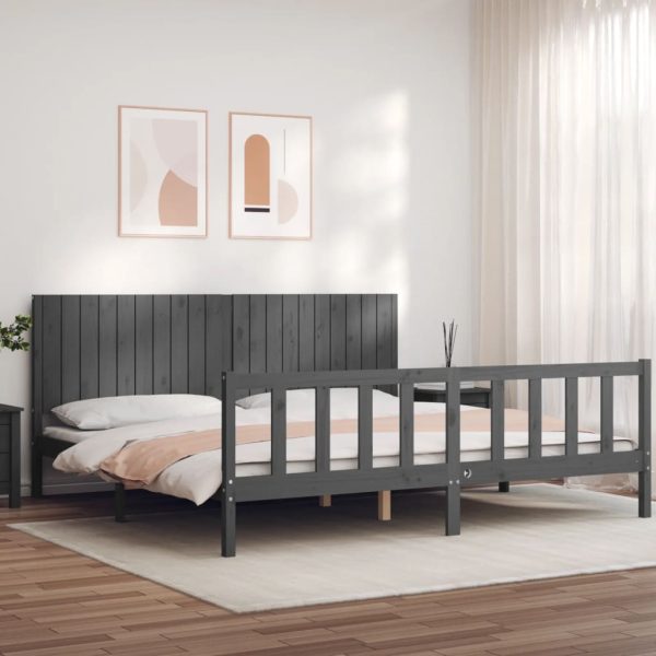 Bedframe met hoofdbord massief hout grijs 200x200 cm