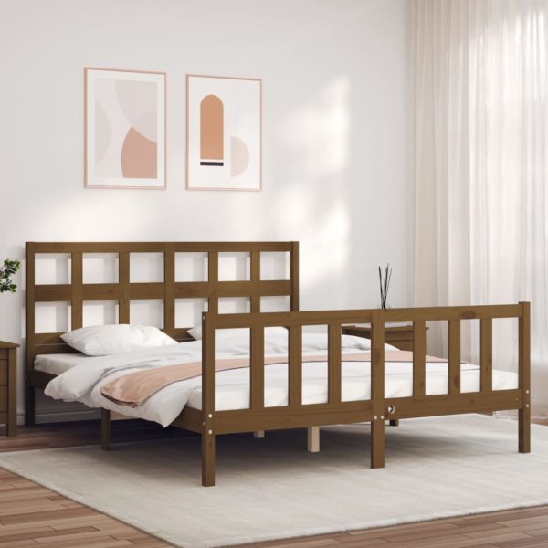 Bedframe met hoofdbord massief hout honingbruin
