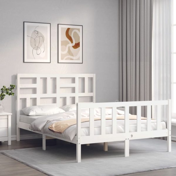 Bedframe met hoofdbord massief hout wit