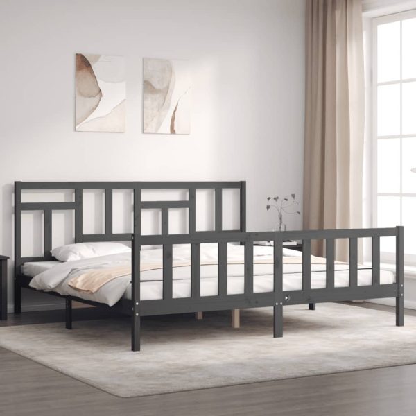 Bedframe met hoofdbord massief hout grijs 200x200 cm
