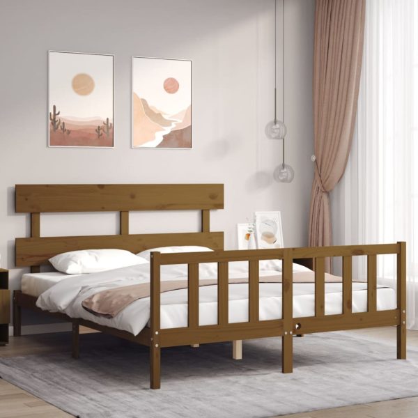 Bedframe met hoofdbord massief hout honingbruin