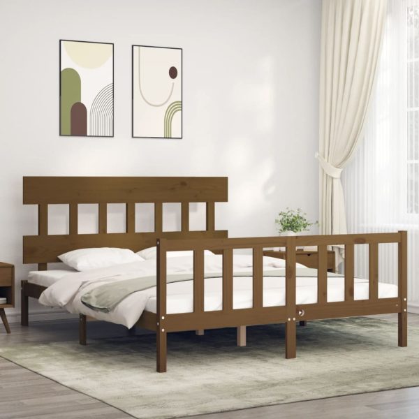 Bedframe met hoofdbord massief hout honingbruin