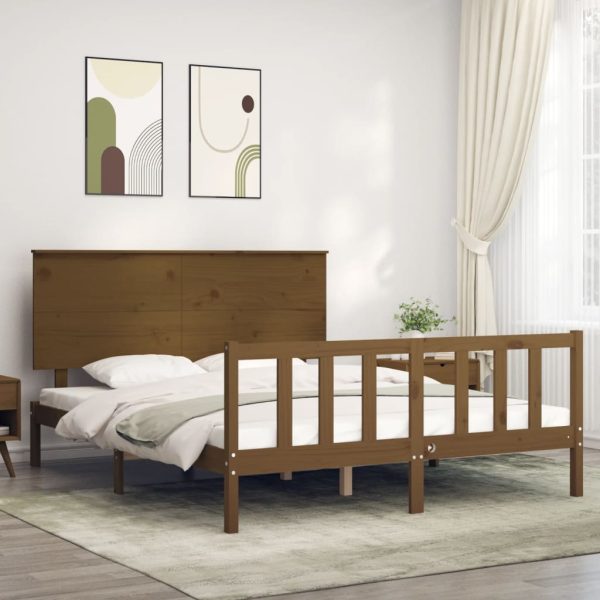 Bedframe met hoofdbord massief hout honingbruin