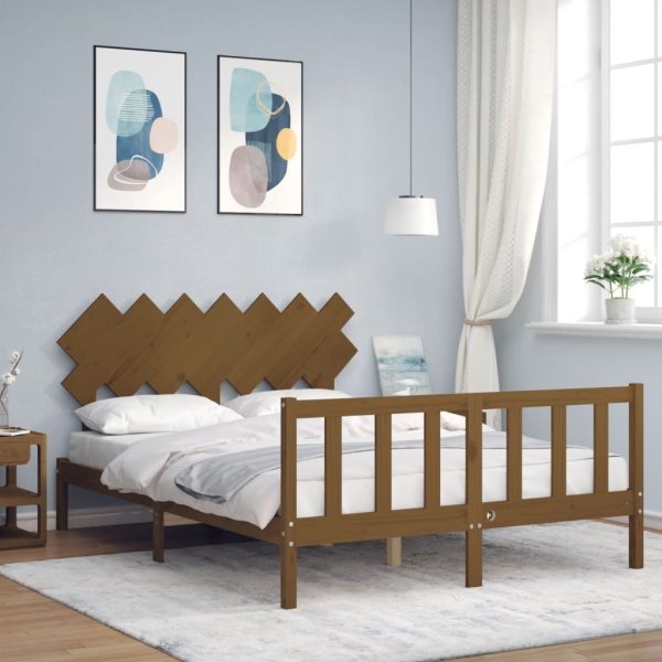 Bedframe met hoofdbord massief hout honingbruin