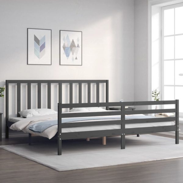 Bedframe met hoofdbord massief hout grijs 200x200 cm
