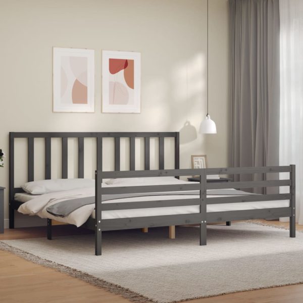 Bedframe met hoofdbord massief hout grijs 200x200 cm