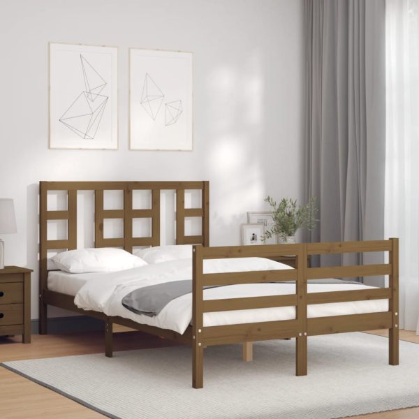 Bedframe met hoofdbord massief hout honingbruin