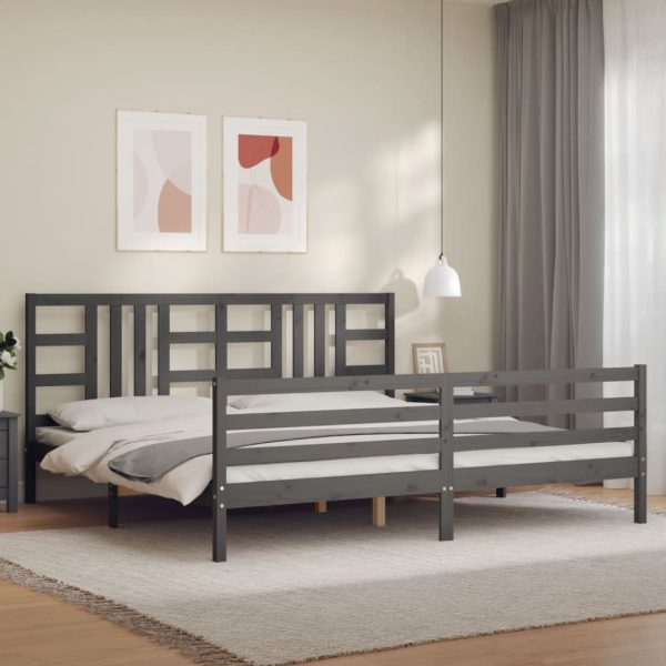 Bedframe met hoofdbord massief hout grijs 200x200 cm