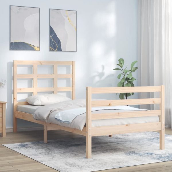 Bedframe met hoofdbord massief hout 90x200 cm