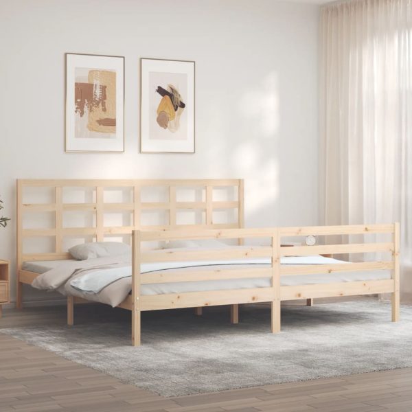 Bedframe met hoofdbord massief hout 200x200 cm