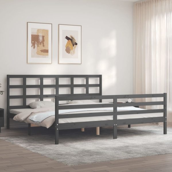 Bedframe met hoofdbord massief hout grijs 200x200 cm