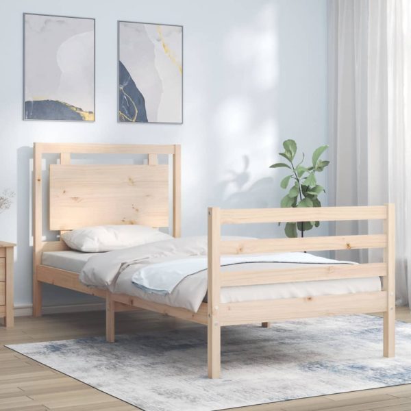 Bedframe met hoofdbord massief hout 90x200 cm