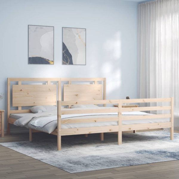 Bedframe met hoofdbord massief hout 200x200 cm
