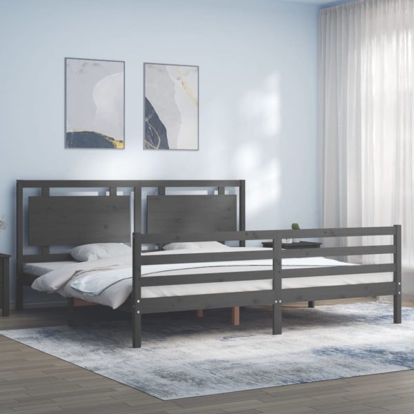 Bedframe met hoofdbord massief hout grijs 200x200 cm