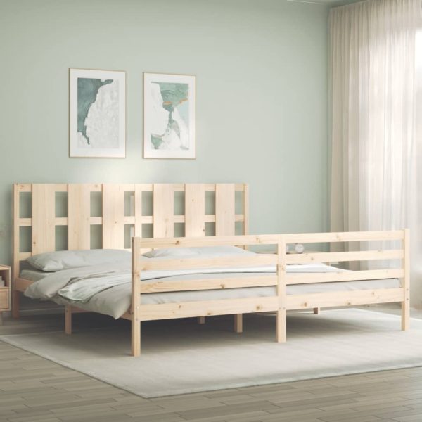 Bedframe met hoofdbord massief hout 200x200 cm