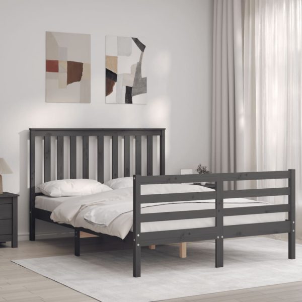 Bedframe met hoofdbord massief hout grijs 140x190 cm