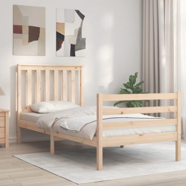 Bedframe met hoofdbord massief hout 90x200 cm