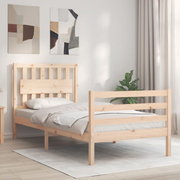 Bedframe met hoofdbord massief hout 90x200 cm