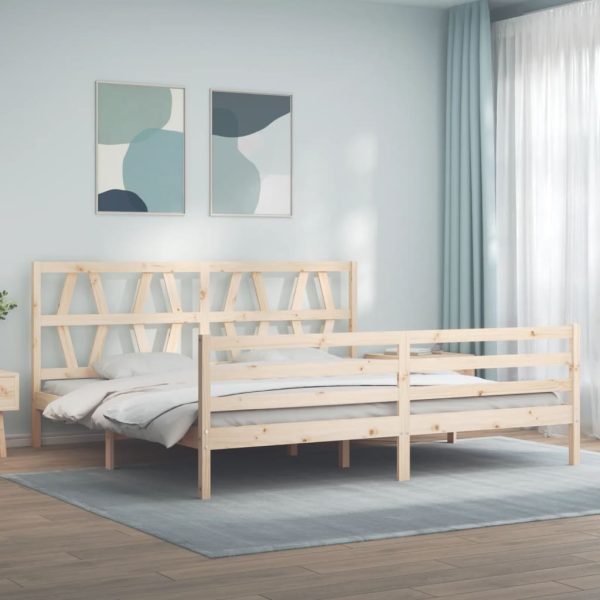 Bedframe met hoofdbord massief hout 200x200 cm