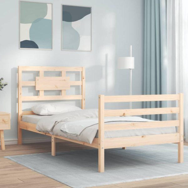 Bedframe met hoofdbord massief hout 90x200 cm