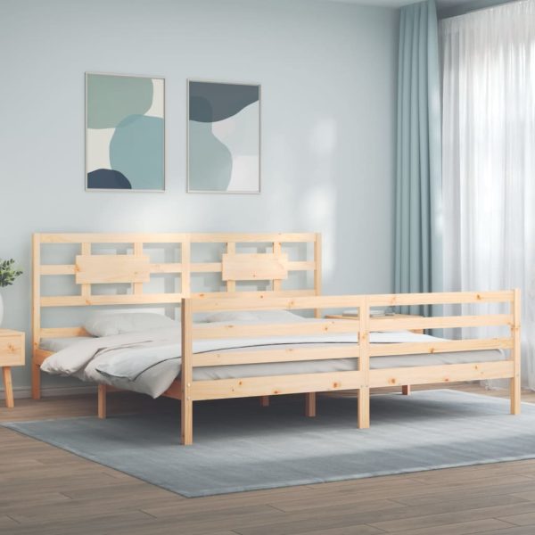 Bedframe met hoofdbord massief hout 200x200 cm