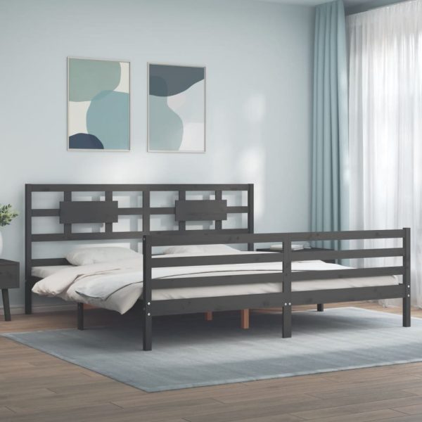 Bedframe met hoofdbord massief hout grijs 200x200 cm