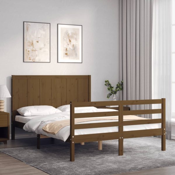 Bedframe met hoofdbord massief hout honingbruin