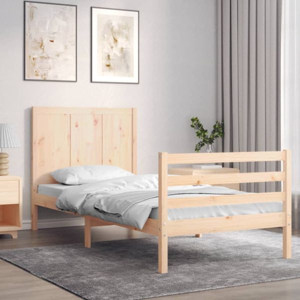 Bedframe met hoofdbord massief hout 90x200 cm