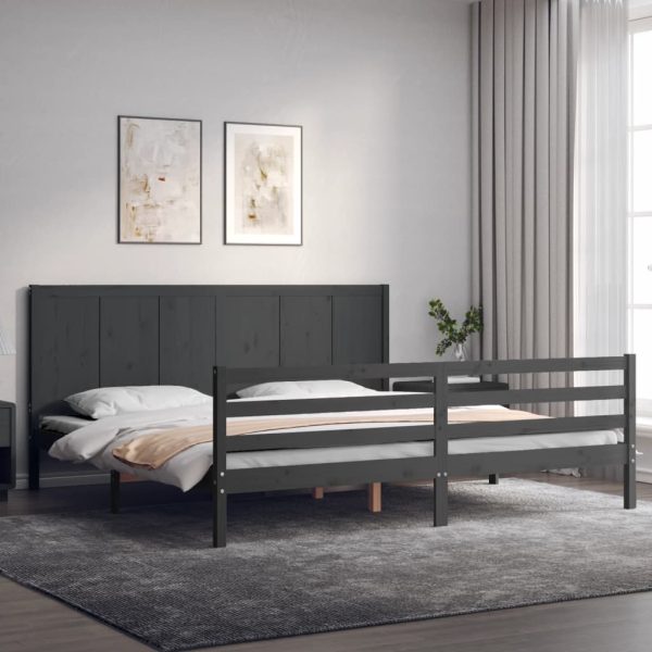 Bedframe met hoofdbord massief hout grijs 200x200 cm