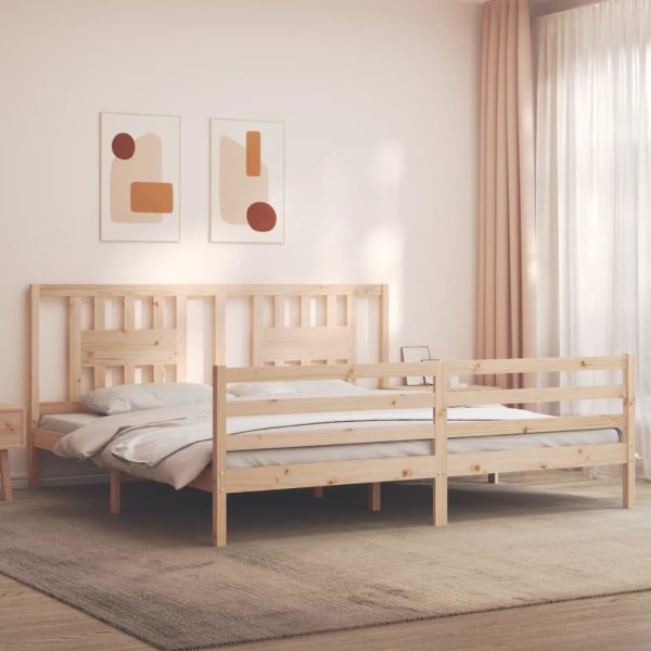 Bedframe met hoofdbord massief hout 200x200 cm