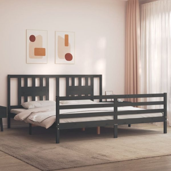 Bedframe met hoofdbord massief hout grijs 200x200 cm