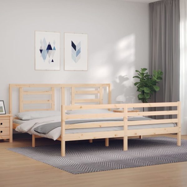Bedframe met hoofdbord massief hout 200x200 cm