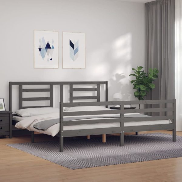 Bedframe met hoofdbord massief hout grijs 200x200 cm