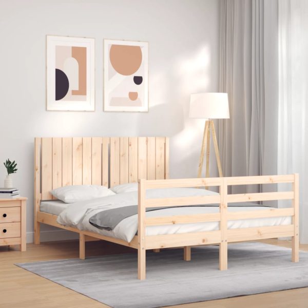 Bedframe met hoofdbord massief hout 140x200 cm