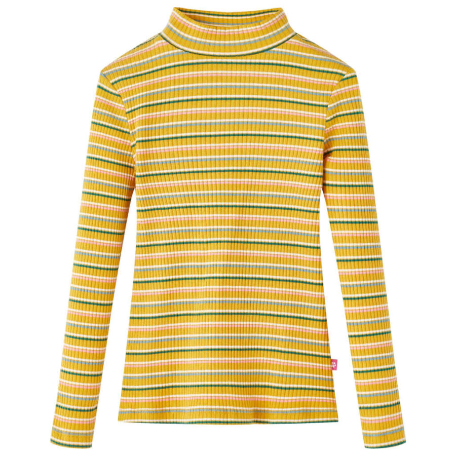 Kindershirt met lange mouwen 104 gestreept okerkleurig