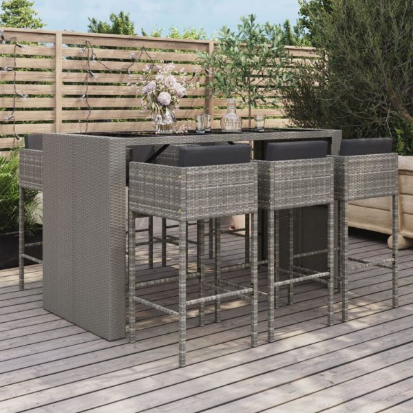 7-delige Tuinbarset met kussens poly rattan grijs