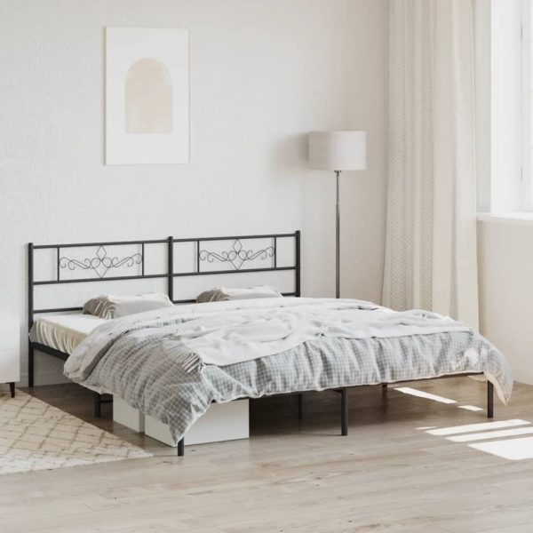 Bedframe met hoofdbord metaal zwart 193x203 cm