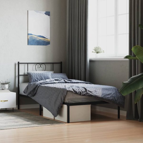 Bedframe met hoofdbord metaal zwart 100x190 cm