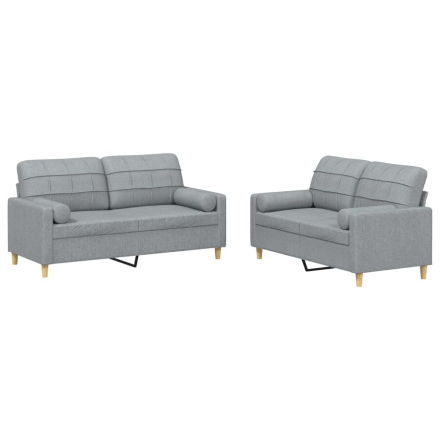 2-delige Loungeset met kussens stof lichtgrijs - Afbeelding 2