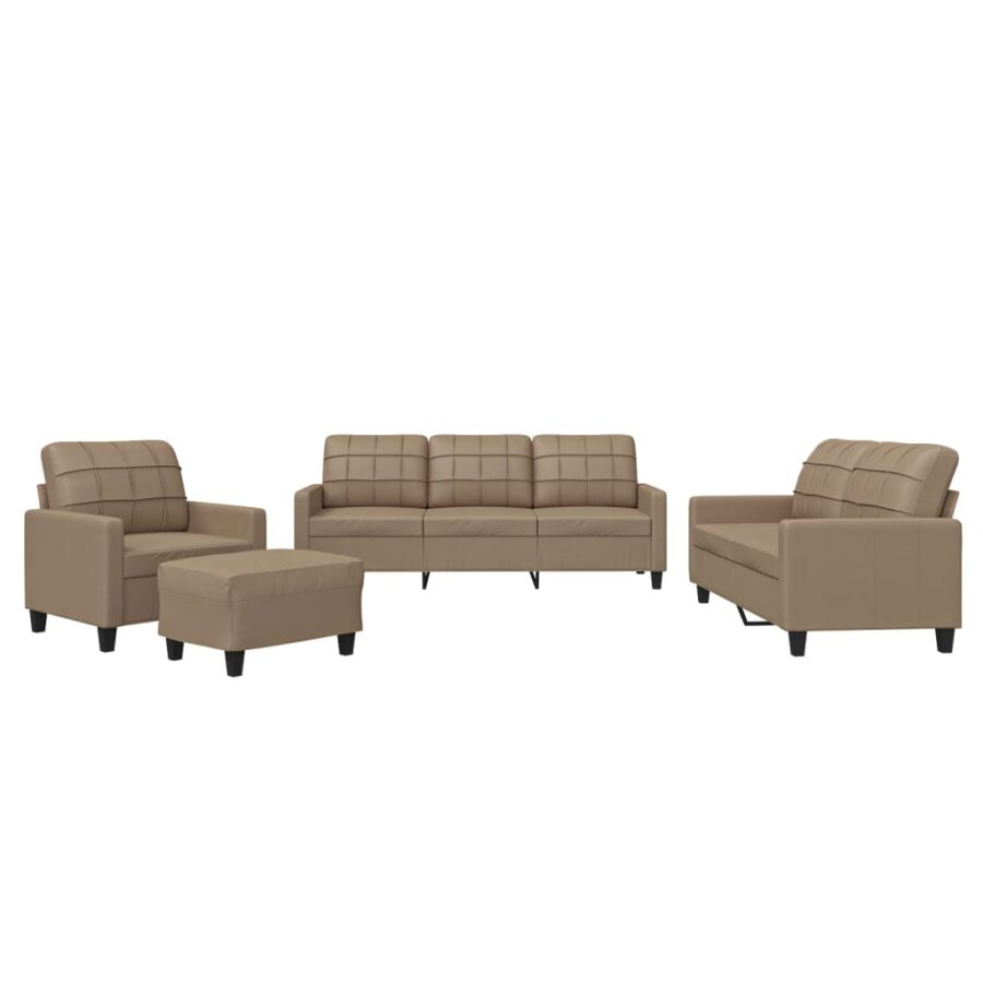 4-delige Loungeset met kussens kunstleer cappuccino - Afbeelding 2
