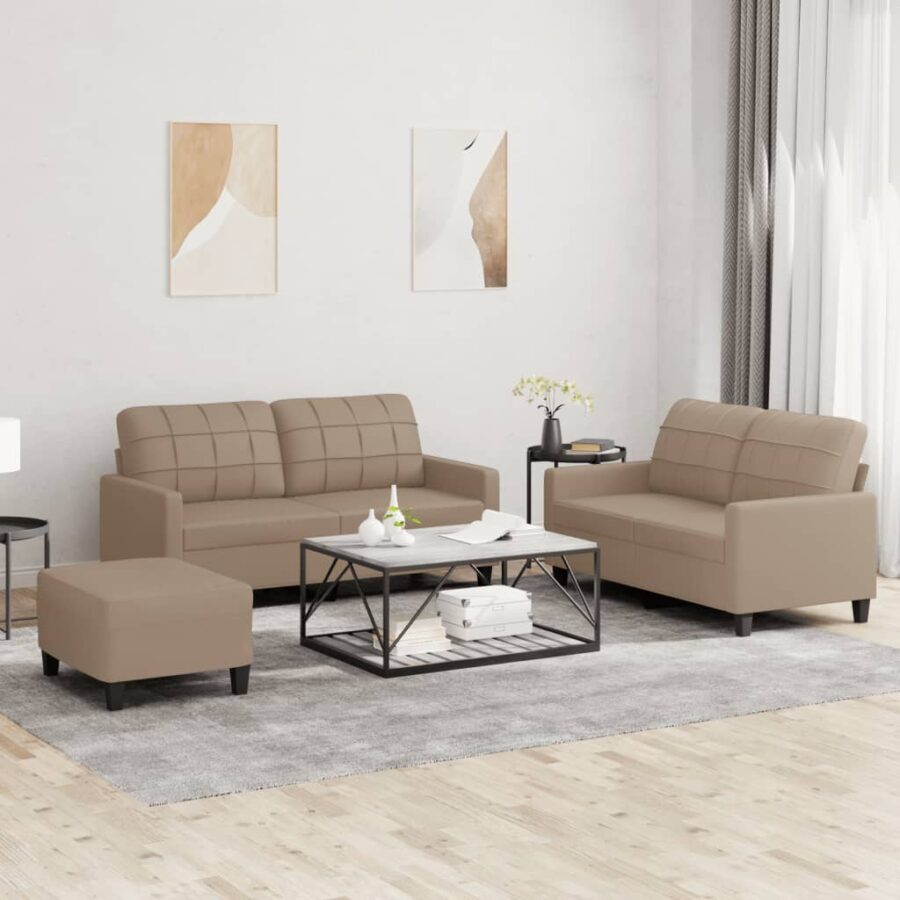 3-delige Loungeset met kussens kunstleer cappuccino