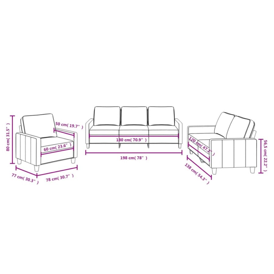 3-delige Loungeset met kussens stof donkergrijs - Afbeelding 8