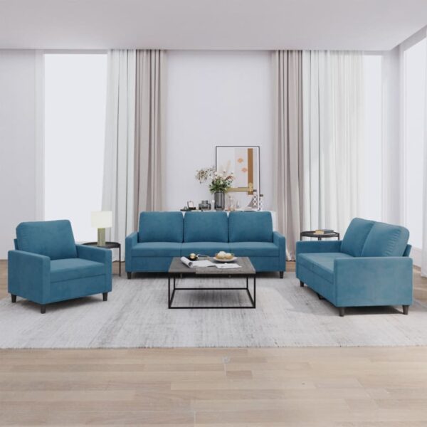 3-delige Loungeset met kussens fluweel blauw